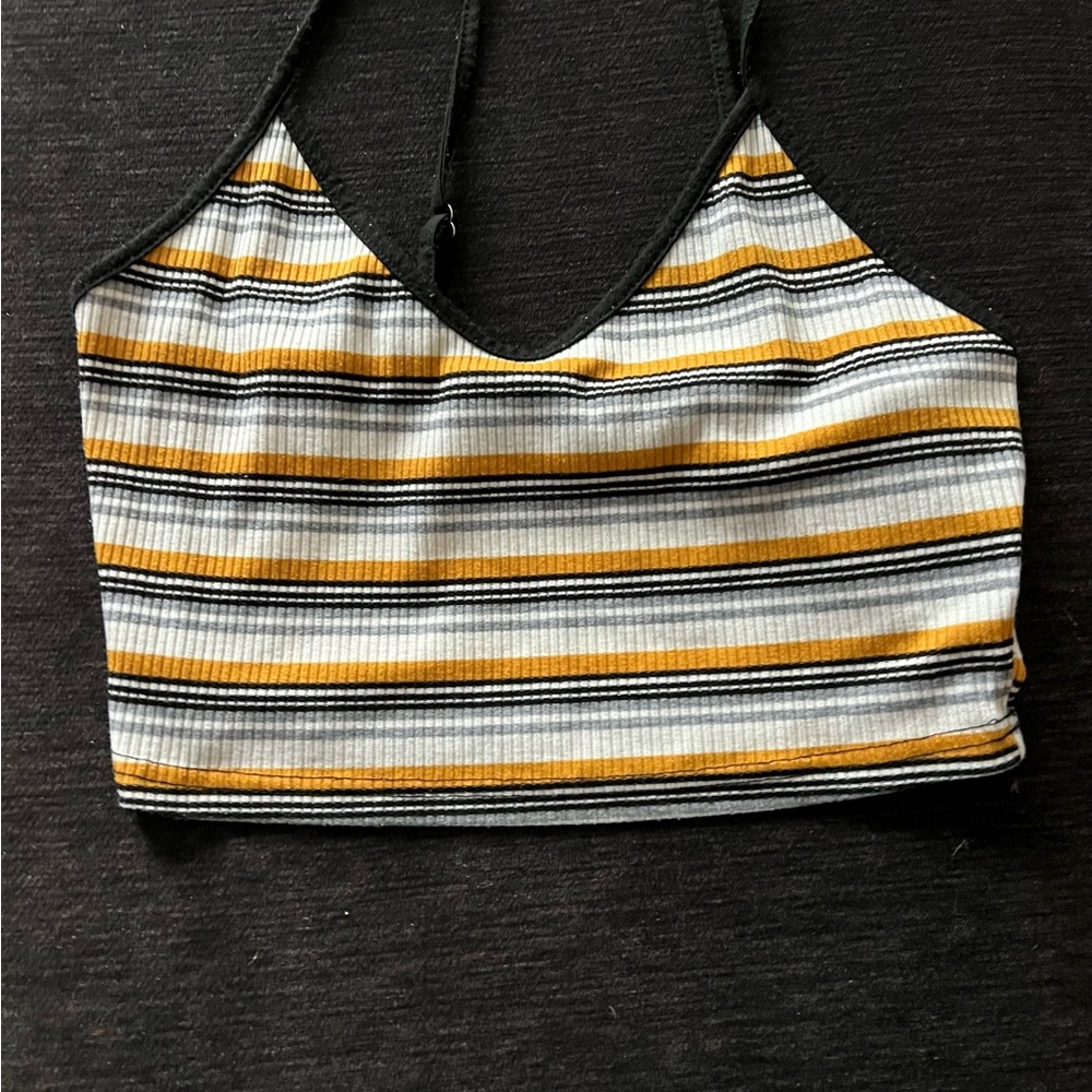 SHEIN Yellow and Black Striped Halter Top